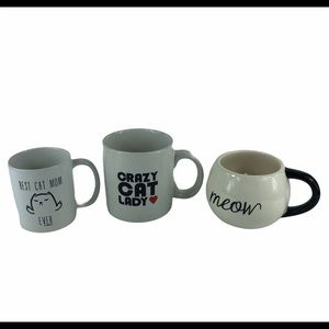 Lot (3) Cat Coffee Mugs Cat Lady Cups